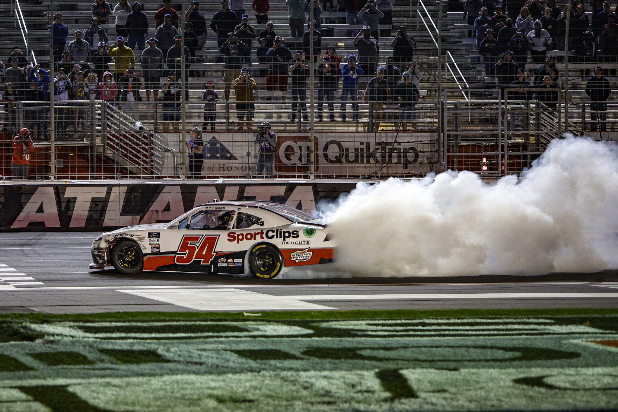 Ty Gibbs won the Xfinity race in Atlanta with a last-lap pass