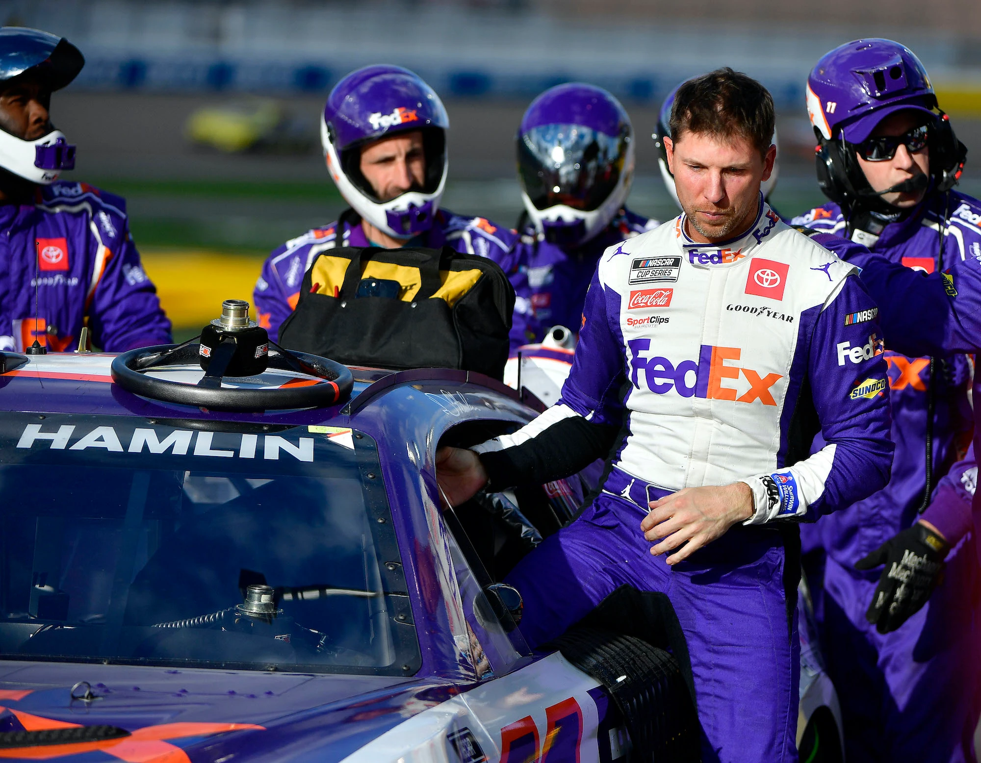 Denny Hamlin finds the late-race pit road penalty “irritating”