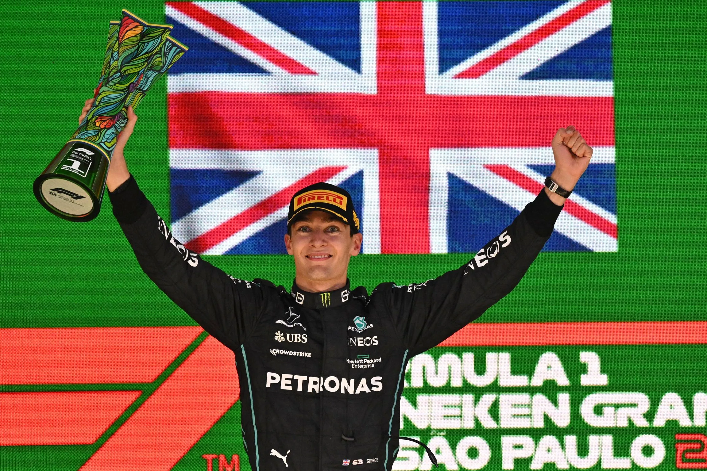 Emotional Russell sheds tears after his first Formula One victory in Brazil