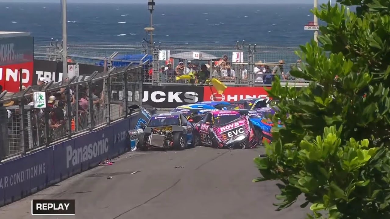 Six Aussie motorsport cars collide in chaos